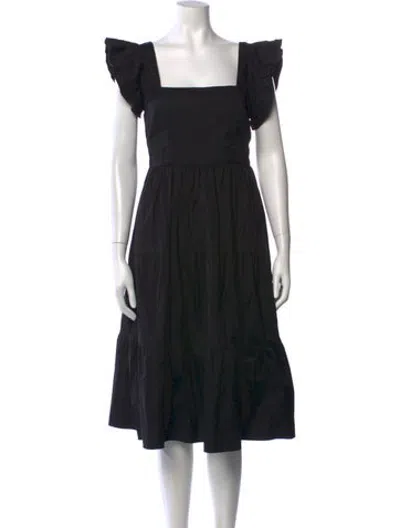 Pre-owned Callipygian Square Neckline Midi Length Dress In Black