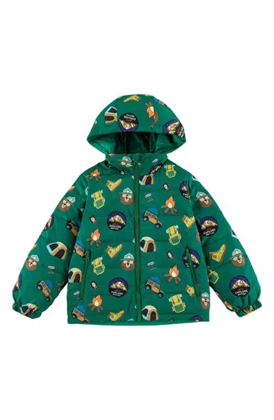 Calonie Kids' Blake Down Reversible Puffer Jacket In Green