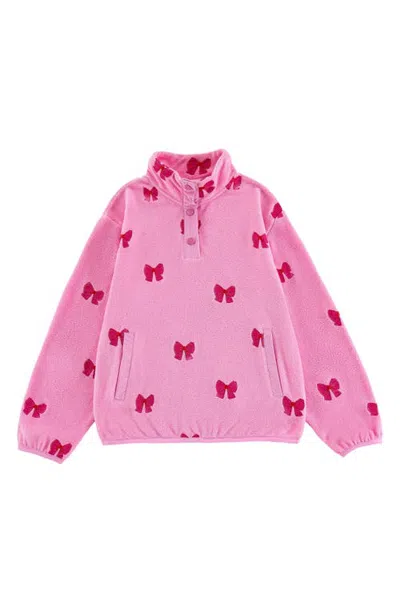 Calonie Kids' Embroidered Bow Polar Fleece Pullover In Pink