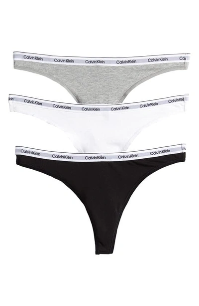 Calvin Klein 3-pack Cotton Thongs In Grey/ Black/ White