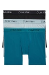 Calvin Klein 3-pack Low Rise Microfiber Stretch Boxer Briefs In Black/ Arona/ Teal