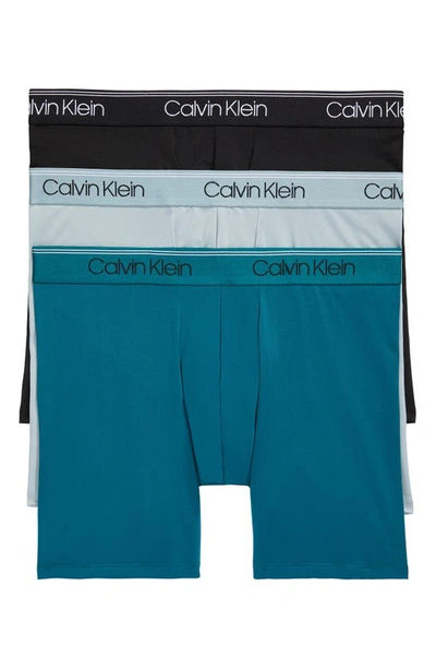 Calvin Klein 3-pack Low Rise Microfiber Stretch Boxer Briefs In Black/ Arona/ Teal