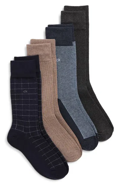 Calvin Klein 4-pack Textured Flat Knit Dress Crew Socks In Multi
