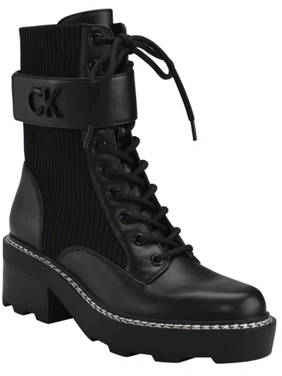 Calvin Klein Arabel 2 Womens Faux Leather Combat & Lace-up Boots In Black