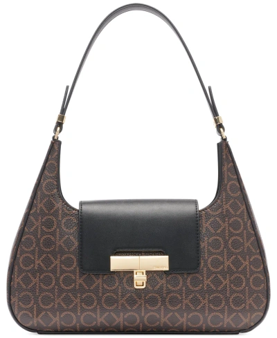 Calvin Klein Becky Small Monogram Shoulder Bag In Brown Khk