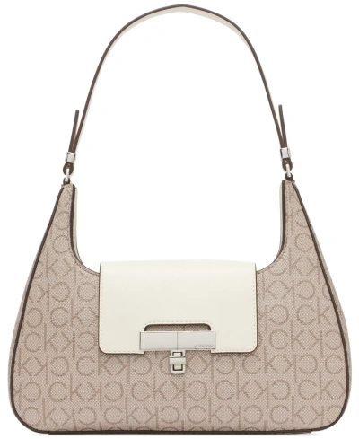 Calvin Klein Becky Small Monogram Shoulder Bag In Taupe Whit