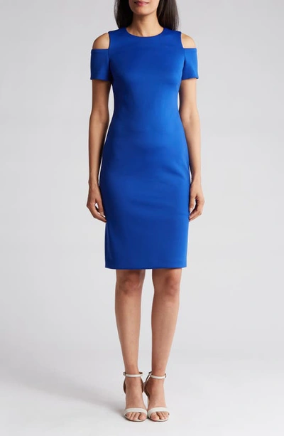 Calvin Klein Cold Shoulder Sheath Dress In Regatta