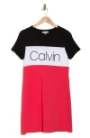 Calvin Klein Colorblock Logo T-shirt Dress In Black/ White/ Watermelon