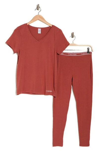 Calvin Klein Comfort Sleep T-shirt & Leggings Set In Marsala
