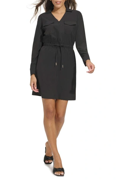 Calvin Klein Comm Long Sleeve Shirtdress In Black