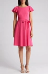 Calvin Klein Comm Tie Waist Dress In Hibiscus