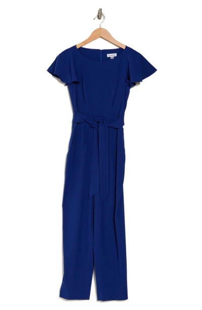 Calvin Klein Comm Tie Waist Jumpsuit In Blue