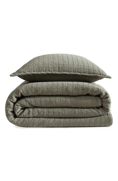 Calvin Klein Essential Washed Jacquard Coverlet In Dark Green