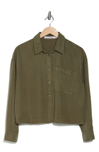 Calvin Klein Jeans Est.1978 Crop Button-up Shirt In Dusty Olive