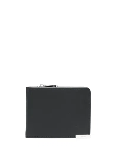 Calvin Klein Logo Plaque Bi-fold Leather Wallet In Black