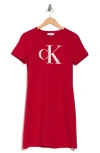 Calvin Klein Logo Stretch Cotton T-shirt Dress In Red