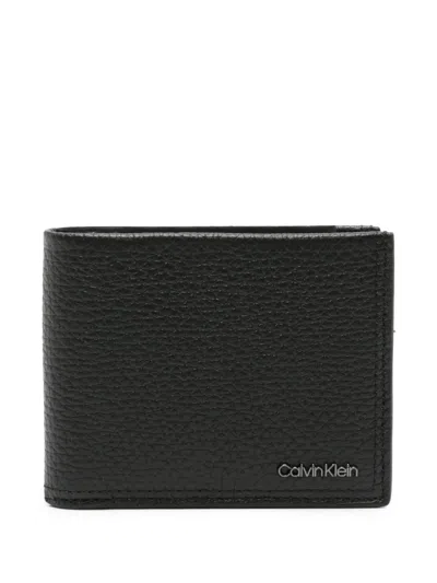 Calvin Klein Logo-plaque Bi-fold Leather Wallet In Black