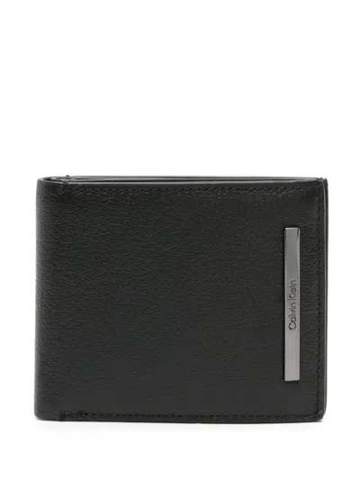 Calvin Klein Logo-plaque Bi-fold Leather Wallet In Black