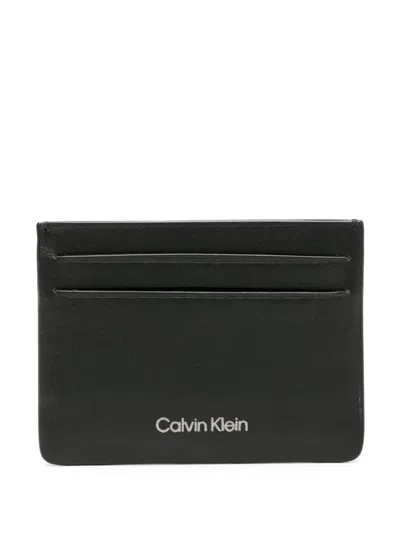 Calvin Klein Logo-stamp Leather Cardholder In Black