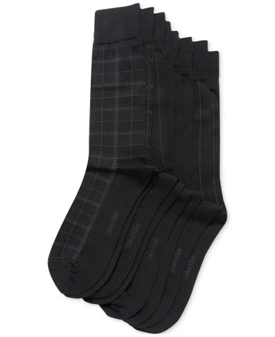 Calvin Klein Men's Crew Length Microfiber Dress Socks, Assorted Patterns, Pack Of 4 In Black