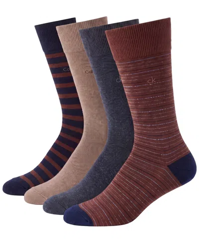 Calvin Klein Men's Ribbed Dress Crew Socks, 4-pack In Brown Multi