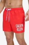 Calvin Klein Men's Intense Power Modern Euro 5" Swim Trunks In Red