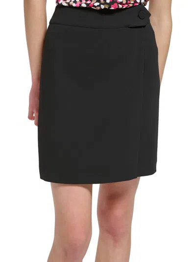 Calvin Klein Petites Womens Solid Crepe Wrap Skirt In Black