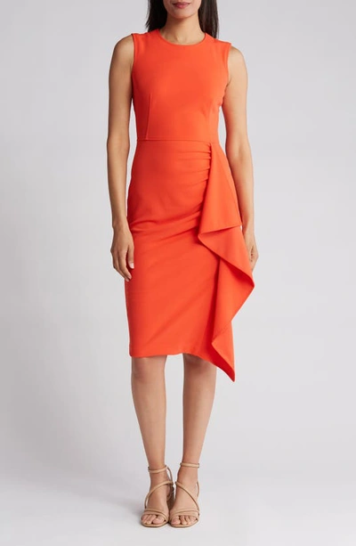 Calvin Klein Ruffle Sheath Dress In Flame