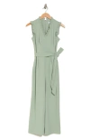 Calvin Klein Ruffle V-neck Sleeveless Crop Jumpsuit In Jadeite