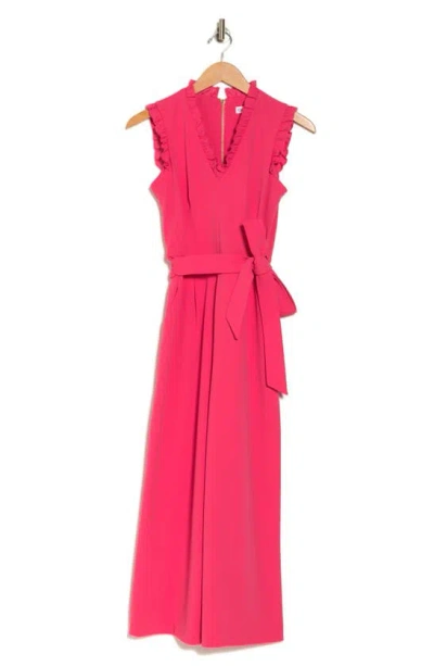 Calvin Klein Ruffle V-neck Sleeveless Crop Jumpsuit In Rosebud