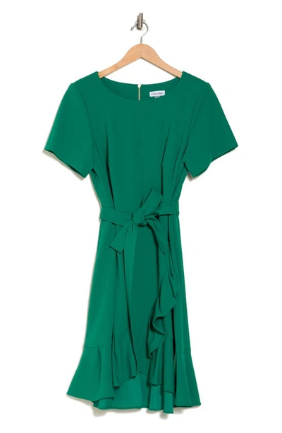 Calvin Klein Short Sleeve Ruffle Faux Wrap Dress In Meadow