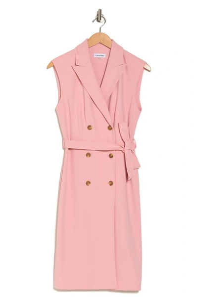 Calvin Klein Sleeveless Double Breasted Trench Dress In Pink