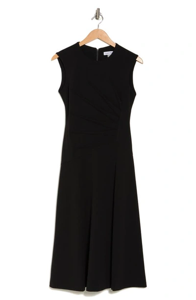 Calvin Klein Starburst Pleated A-line Midi Dress In Black