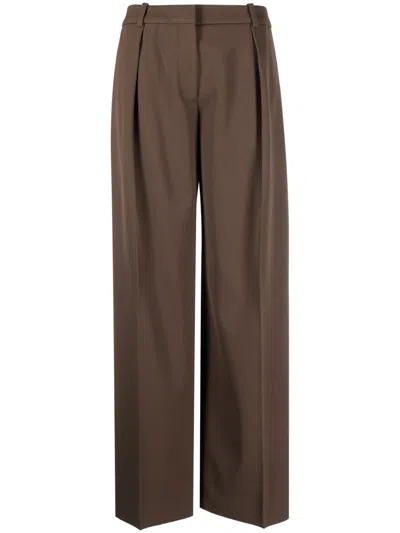 Calvin Klein Tailored Wide-leg Twill Trousers In Braun