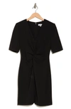 Calvin Klein Twist Front Elbow Sleeve Sheath Dress In Black