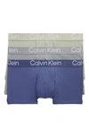 Calvin Klein Ultra-soft Modern 3-pack Stretch Modal Trunks In Blue Indigo/ Grey/ Beige