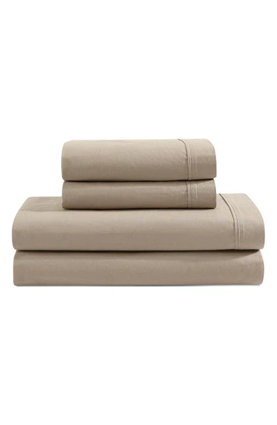 Calvin Klein Washed 200 Thread Count Percale Sheet Set In Camel Brown