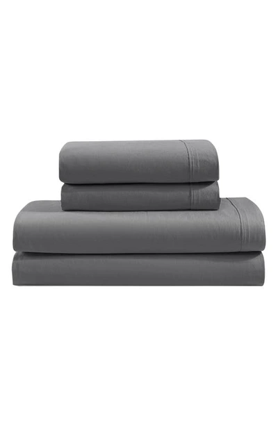 Calvin Klein Washed 200 Thread Count Percale Sheet Set In Dark Grey