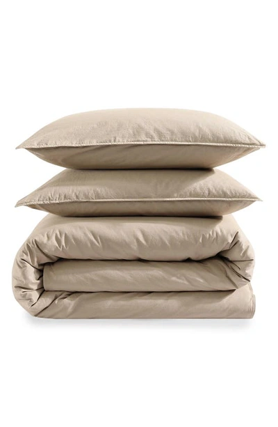 Calvin Klein Washed Percale 3 Piece Duvet Cover Set, King In Camel Brown