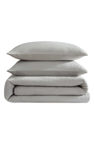 Calvin Klein Washed Texture Cotton Jacquard 3 Piece Duvet Cover Set, Queen In Light Grey