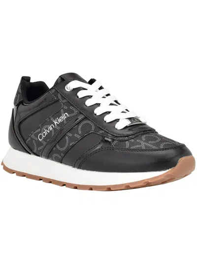 Calvin Klein Womens Faux Leather Running Casual And Fashion Sneakers In Black