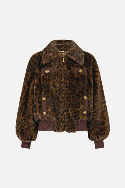 Camilla Faux Fur Bomber With Pocket Details Fiesta In Animal Print