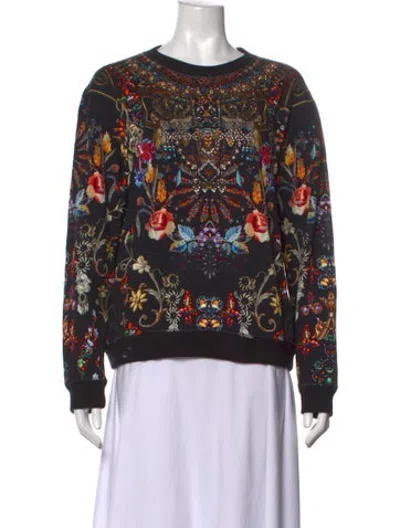Pre-owned Camilla Floral Print Crew Neck Sweatshirt In Black