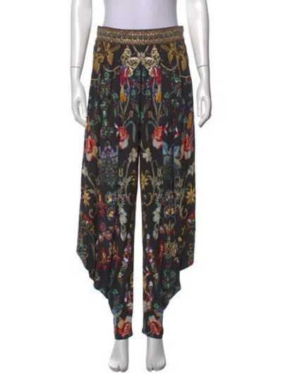 Pre-owned Camilla Floral Print Wide Leg Pants In Black/neutrals