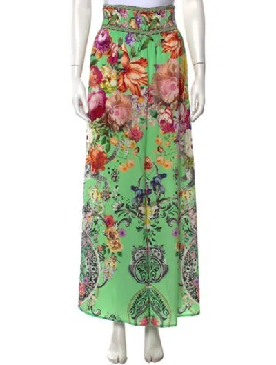 Pre-owned Camilla Floral Print Wide Leg Pants In Green