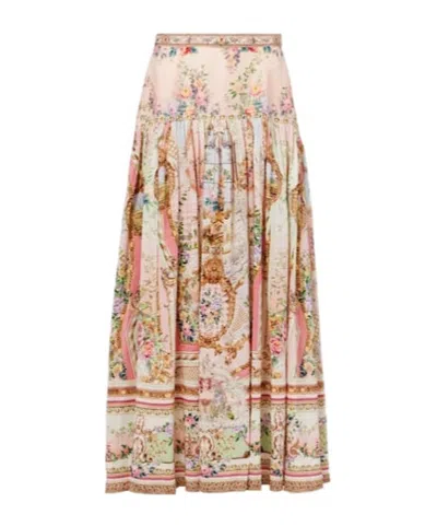 Camilla Gathered Linen And Silk Maxi Skirt In Multi