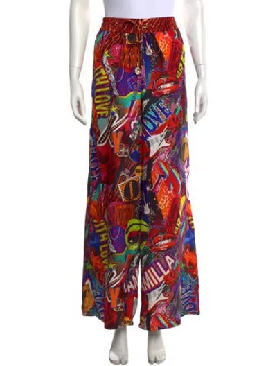 Pre-owned Camilla Graphic Print Wide Leg Pants In Red