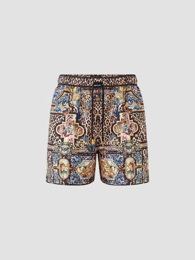 Camilla Men's Printed Drawstring Board Shorts In Black