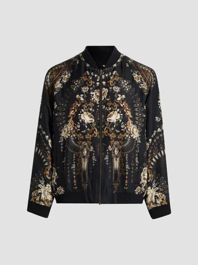 Camilla Men's Reversible Silk Full-zip Bomber Jacket In Black