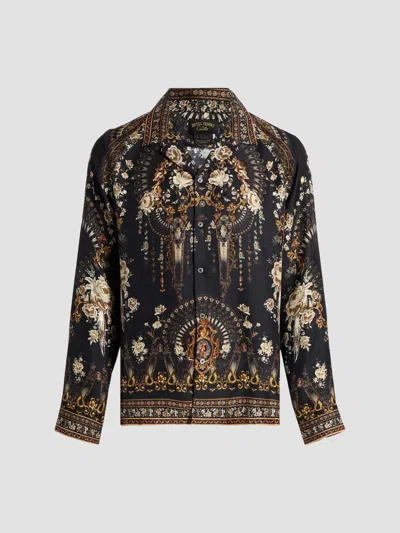 Camilla Men's Silk Long-sleeve Camp Shirt In Black